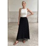 Madmext Siyah Minimal Puantiye Desen Şifon Astarlı Etek MG2821 - XL