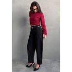 Madmext Siyah Modern Kesim Kemerli Yüksek Bel Bol Paça Kumaş Pantolon Mg2618,Siyah M