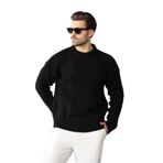 Madmext Siyah Örgü Desenli Triko Erkek Kazak E7425,Siyah XL