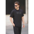 Madmext Siyah Overfit Bisiklet Yaka Sırt Baskılı Kısa Kollu Erkek Tişört 7037 - 2XL