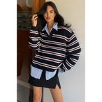 Madmext Siyah Polo Yaka Çizgili Kadın Triko Kazak Mg2469,Siyah L