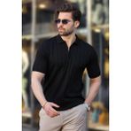 Madmext Siyah Polo Yaka Fermuarlı Erkek T-Shirt E7298 - 2XL