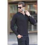 Madmext Siyah Polo Yaka Fermuarlı Uzun Kollu Erkek Kazak 7240 - 2XL