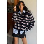 Madmext Siyah Polo Yaka Kadın Triko Kazak Çizgili MG2469 Günlük Rahat Kullanım