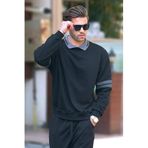 Madmext Siyah Polo Yaka Oversize Kolu Şeritli Erkek Sweatshirt 7048,Siyah 2XL