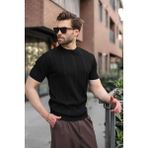 Madmext Siyah Regular Fit Bisiklet Yaka Fitilli Triko Erkek Tişört E7490 - XL