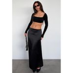 Madmext Siyah Saten Midi Boy Şık Kadın Etek MG2637