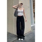 Madmext Siyah Straight Wide Kadın Jean, Normal Bel, 40 Beden