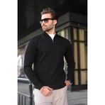 Madmext Siyah Yarım Fermuarlı Dik Yaka Erkek Triko Kazak 7442 - XL