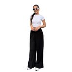 Madmext Siyah Yüksek Bel Rahat Kesim Geniş Paça Kadın Pantolon Mg2309,Siyah S