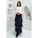 Madmext Siyah/beyaz Kemerli Yırtmaçlı Puantiye Desen Volanlı Etek MG2715 - Siyah - Beyaz - XL