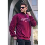 Madmext T6026 Bordo Fermuar Yakalı Nakışlı Erkek Sweatshirt
