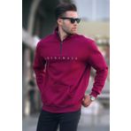 Madmext T6028 Bordo Fermuar Yaka Nakışlı Erkek Sweatshirt