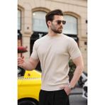 Madmext Taş Rengi Bisiklet Yaka Fitilli Erkek Tişört E7474 - 2XL