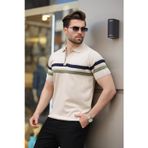 Madmext Taş Rengi Fermuarlı Polo Yaka Triko Erkek T-shirt E7299