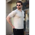 Madmext Taş Rengi Polo Yaka Fermuarlı Erkek T-shirt E7298