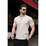 Madmext Taş Rengi Polo Yaka Slim Fit Triko Erkek Tişört E7465 - XL