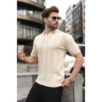 Madmext Taş Rengi Polo Yaka Triko Erkek Tişört E7469 - XL