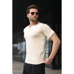 Madmext Taş Rengi Polo Yaka Triko Erkek Tişört E7470 - XL