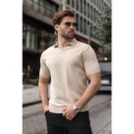 Madmext Taş Rengi Polo Yaka Triko Kısa Kollu Erkek Tişört E7463