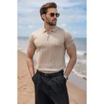 Madmext Taş Rengi Regular Fit Polo Yaka Triko Erkek Tişört E7503 - 2XL