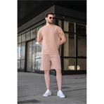 Madmext Taş Rengi Tensel Kumaş Erkek Şort Tişört Takım E7349