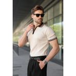 Madmext Taş Rengi Yarım Fermuarlı Polo Yaka Triko Erkek Tişört E7501 - S