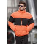 Madmext Turuncu Siyah Dik Yaka Şişme Mont, Oversize, Fermuarlı, XL