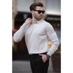 Madmext Uzun Kollu Kazak Bej Renkli Polo Yaka Erkekler İçin Şık Günlük Stil - XL