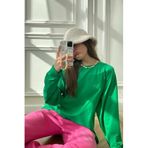 Madmext Yeşil Basic Bisiklet Yaka Kadın Sweatshirt Mg1676,Yeşil L