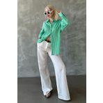 Madmext Yeşil Çizgili Oversize Kadın Gömlek Mg2327