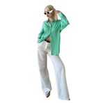 Madmext Yeşil Çizgili Oversize Kadın Gömlek Mg2327,Yeşil S
