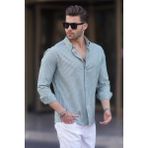 Madmext Yeşil Çizgili Uzun Kollu Pamuklu Erkek Gömlek 6746 - 2XL
