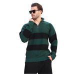 Madmext Yeşil Fermuar Yaka Çizgili Erkek Kazak E7272,Yeşil 2XL
