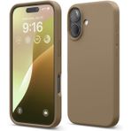 MADNOVA iPhone 16 Plus İle Uyumlu Lansman Kılıf İnce Sıvı Silikon 3 Katmanlı Tam Kaplamalı Yumuşak Jel Kauçuk Telefon Kılıfı (Kahverengi)