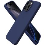 MADNOVA iPhone 16 Pro İle Uyumlu Lansman Kılıf İnce Sıvı Silikon 3 Katmanlı Tam Kaplamalı Yumuşak Jel Kauçuk Telefon Kılıfı (lacivert)