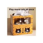 MadPet 3 Girişli Karton Tırmalamalı Ahşap Model Kedi Tırmalama Oyun Evi