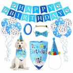 MADPET Evcil Hayvan Doğum Günü Süsleme Seti Mavi – Köpek ve Kedi için Birthday Party Konsept Paketi – Balon, Happy Birthday Banner, Bandana, Papyon, Şapka ve Parti Aksesuarları