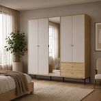 Madrid 5 Kapılı 2 Çekmeceli Aynalı Gardırop Florida Meşe - Vizon 207x201x51 cm