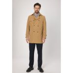 Madrid Erkek Camel Kruvaze Yaka Slim Fit Pamuk Karışımlı Trençkot - 52