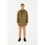 Madrid Erkek Haki Kruvaze Yaka Slim Fit Pamuk Karışımlı Trençkot - 58 - Haki-KH391