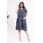 Madwilo Kadın Lacivert Tiger Desen Cepli Salaş 42-54 Uyumlu Standart Beden Esnek Elbise