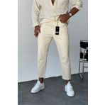 MADZEYMODA Boyfriend Erkek Bej Jean Kot Pantolon
