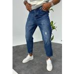 MADZEYMODA Boyfriend Erkek Yırtık Detaylı Mavi Jean Kot Pantolon