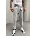 MADZEYMODA Boyfriend Kalıp Erkek Gri Yırtık Detaylı Denim Kumaş Jean Kot Pantolon