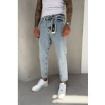MADZEYMODA Buz Mavi Boyfriend Kalıp Kar Yıkama Denim Kumaş Erkek Jean Kot Pantolon KE-420