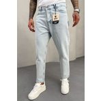 MADZEYMODA Buz Mavi Boyfriend Kalıp Kar Yıkama Denim Kumaş Erkek Jean Kot Pantolon