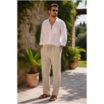 MADZEYMODA Erkek Baggy Kalıp Çimalı Oysh Kumaş Bej Jogger Pantolon MZ-7012