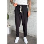 MADZEYMODA Erkek Beli Lastikli Boyfriend Kalıp Pileli Siyah Keten Pantolon KE-1600