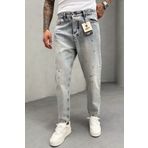 MADZEYMODA Erkek Boyfriend Kalıp Buz Mavi Denim Kumaş Yırtık Detaylı Jean Kot Pantolon